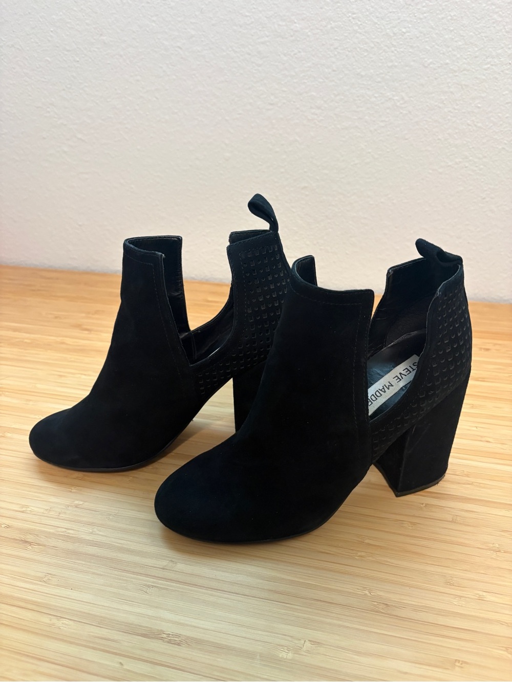 Steve Madden Black Suede Cutout Heel Booties